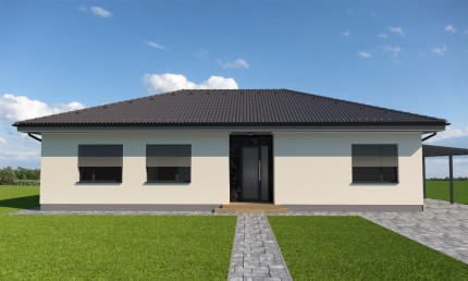 Fasáda bungalovu s výrazným obkladom v dizajne čierneho mramoru / Zvončín