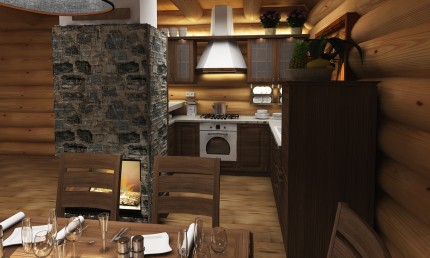 Návrh kuchyne s jedálňou v zrube / Oravská Jasenica