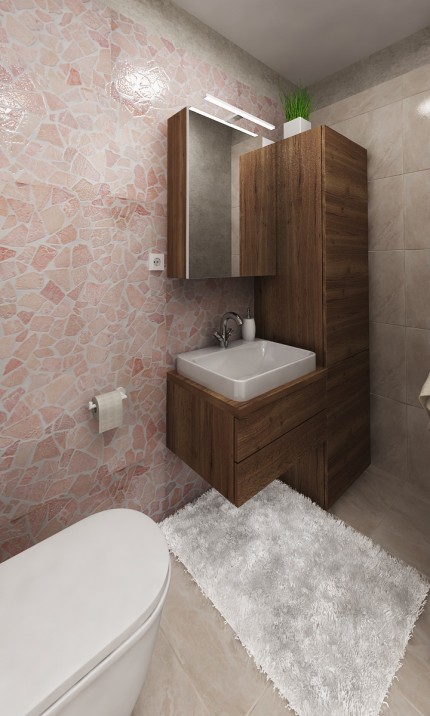 Projekt kúpeľne s ružovým obkladom kameňa / Bratislava