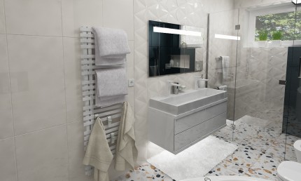 Návrh modernej kúpeľne s 3D obkladom / Diaková