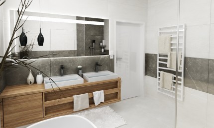 Projekt kúpeľne s bielo sivým obkladom / Martin
