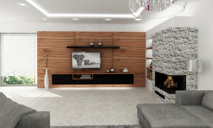 Návrh obývačky s drevenou zástenou / Martin