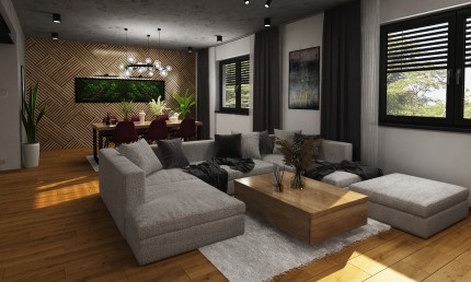  Moderná obývačka s dreveným obkladom / Malacky