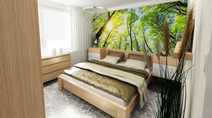 Návrh modernej spálne s prírodnou tapetou / Martin