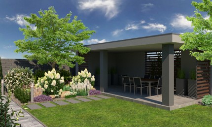 Návrh modernej záhrady s oddychovou aj úžitkovou časťou / Námestovo